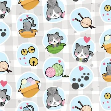 Cute cat paws wallpaper vector seamless pattern Stock Illustration