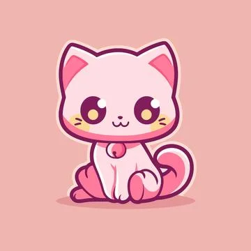 A cute cat with a pink face sits on a pink background. Stock Illustration