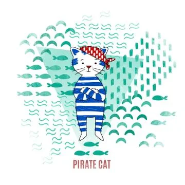 Cute cat pirate vector illustration Illustrazione stock