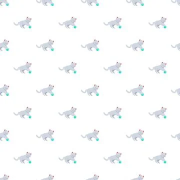 Cute cat playing ball seamless pattern background Stock Illustration