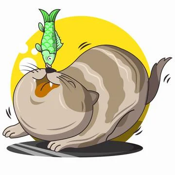 Cute cat playing with fish Stock-Illustration