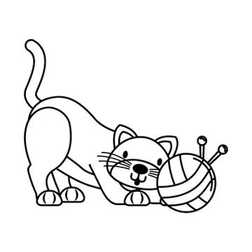 Cute cat playing with wool ball Stock Illustration
