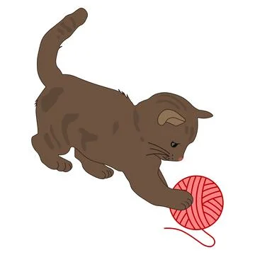 Cute Cat Playing Yarn Ball Cartoon Vector Icon Illustration. Animal Nature Ic Stock Illustration