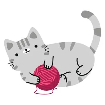 Cute Cat Playing With Yarn Stock Illustration