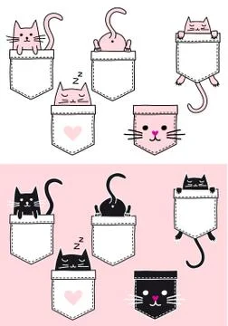 Cute cat in a pocket, vector set Stock-Illustration