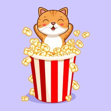 Cute Cat in Popcorn Bucket Vector Illustration Kawaii Animal Illustrazione stock