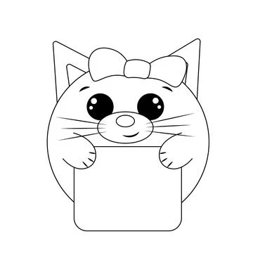 Cute Cat with poster without text in black and white for congratulation Stock Illustration