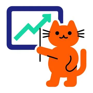 Cute cat presenting growing arrow graph chart vector 스톡 일러스트