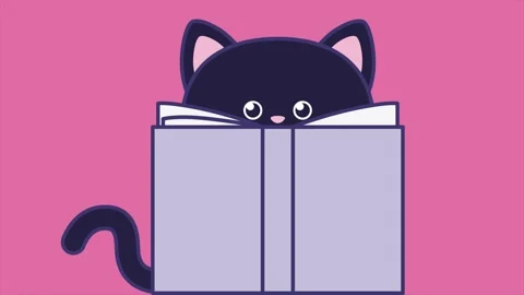 Cute cat reading a book. Abstract loop animation 스톡 동영상 292135992