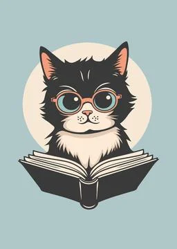 Cute Cat Reading A Book Illustrazione stock