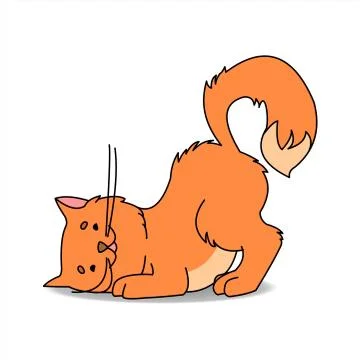 Cute Cat. Red Cat Is Looking For A Mouse, Hunting Mice. The Cat Listens To Th Stock Illustration