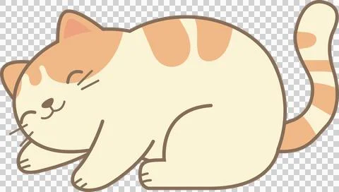 Cute cat resting comfortably in flat style illustration. PNG Stock Illustration