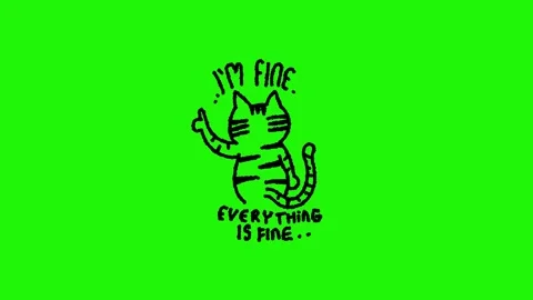 Cute Cat said i'm fine looping animation on green background Stock Footage 340269788