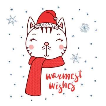 Cute cat in a Santa hat Stock Illustration