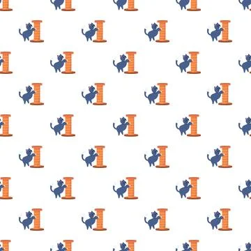 Cute cat scratching post seamless pattern design Illustrazione stock