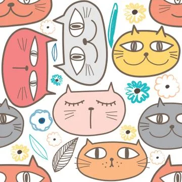 Cute cat seamless pattern background. Vector illustration for fabric and gift Stock Illustration