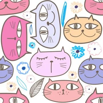 Cute cat seamless pattern background. Vector illustration for fabric and gift Illustrazione stock
