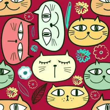 Cute cat seamless pattern background. Vector illustration for fabric and gift Stock Illustration