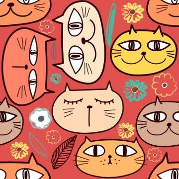 Cute cat seamless pattern background. Vector illustration for fabric and gift Stock Illustration