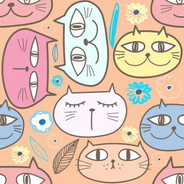 Cute cat seamless pattern background. Vector illustration for fabric and gift 스톡 일러스트