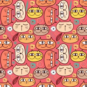 Cute cat seamless pattern background. Vector illustration for fabric and gift Stock Illustration