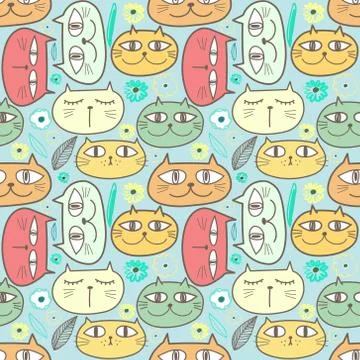 Cute cat seamless pattern background. Vector illustration for fabric and gift Illustrazione stock