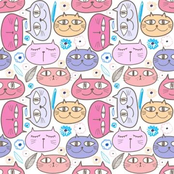 Cute cat seamless pattern background. Vector illustration for fabric and gift 스톡 일러스트