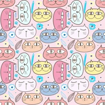 Cute cat seamless pattern background. Vector illustration for fabric and gift Stock Illustration