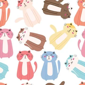 Cute cat seamless pattern background. Vector illustration for fabric and gift Stock Illustration