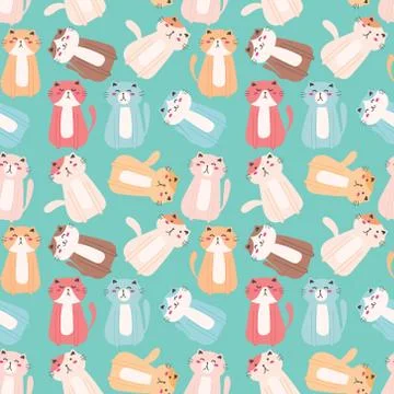 Cute cat seamless pattern background. Vector illustration for fabric and gift 스톡 일러스트