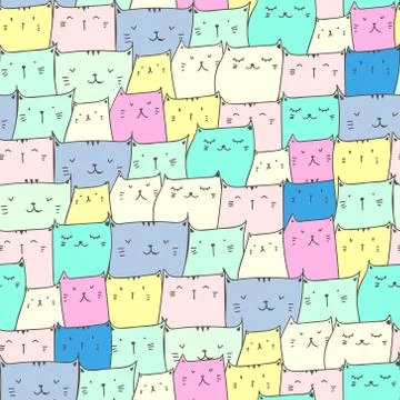 Cute cat seamless pattern background. Vector illustration for fabric and gift Stock Illustration