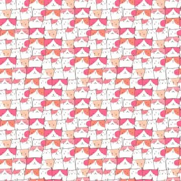 Cute cat seamless pattern background. Vector illustration for fabric and gift Stock Illustration