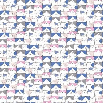 Cute cat seamless pattern background. Vector illustration for fabric and gift Stock Illustration