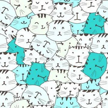 Cute cat seamless pattern background. Vector illustration. Stock Illustration