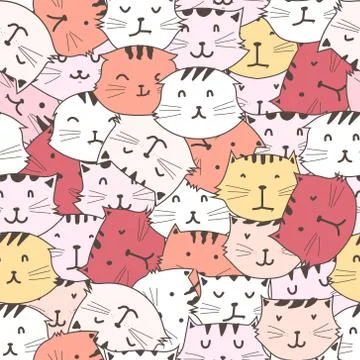 Cute cat seamless pattern background. Vector illustration. Stock Illustration