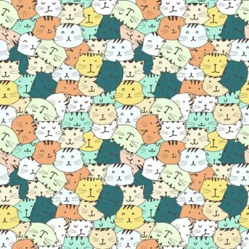 Cute cat seamless pattern background. Vector illustration. Stock Illustration