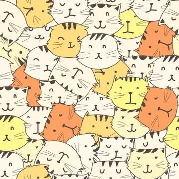 Cute cat seamless pattern background. Vector illustration. Stock Illustration