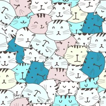 Cute cat seamless pattern background. Vector illustration. 库存插图