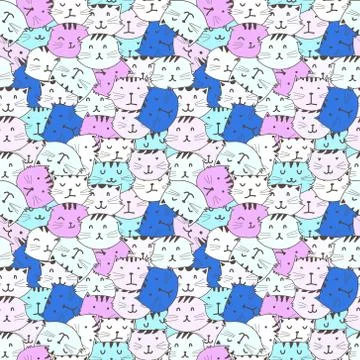 Cute cat seamless pattern background. Vector illustration. Illustrazione stock