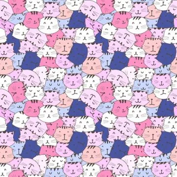 Cute cat seamless pattern background. Vector illustration. Stock Illustration