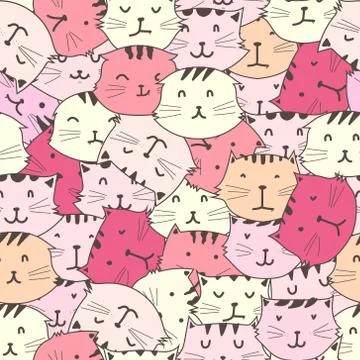 Cute cat seamless pattern background. Vector illustration. Stock Illustration