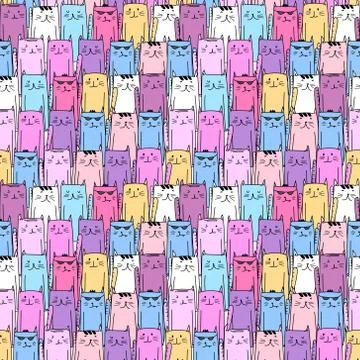 Cute cat seamless pattern background. Vector illustration. Stock Illustration