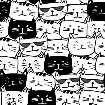 Cute cat seamless pattern background. Vector illustration. Stock Illustration