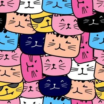 Cute cat seamless pattern background. Vector illustration. 库存插图