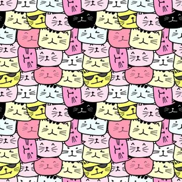 Cute cat seamless pattern background. Vector illustration. Stock Illustration