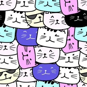 Cute cat seamless pattern background. Vector illustration. Illustrazione stock