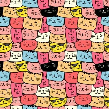 Cute cat seamless pattern background. Vector illustration. Stock Illustration