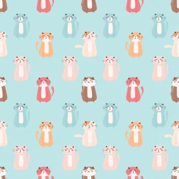 Cute cat seamless pattern background. Vector illustration. Stock Illustration
