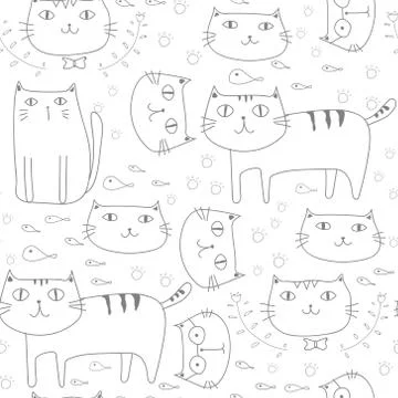 Cute cat seamless pattern background. Vector illustration. Stock Illustration