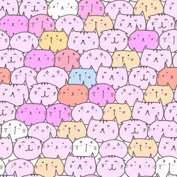 Cute cat seamless pattern background. Vector illustration. Stock Illustration